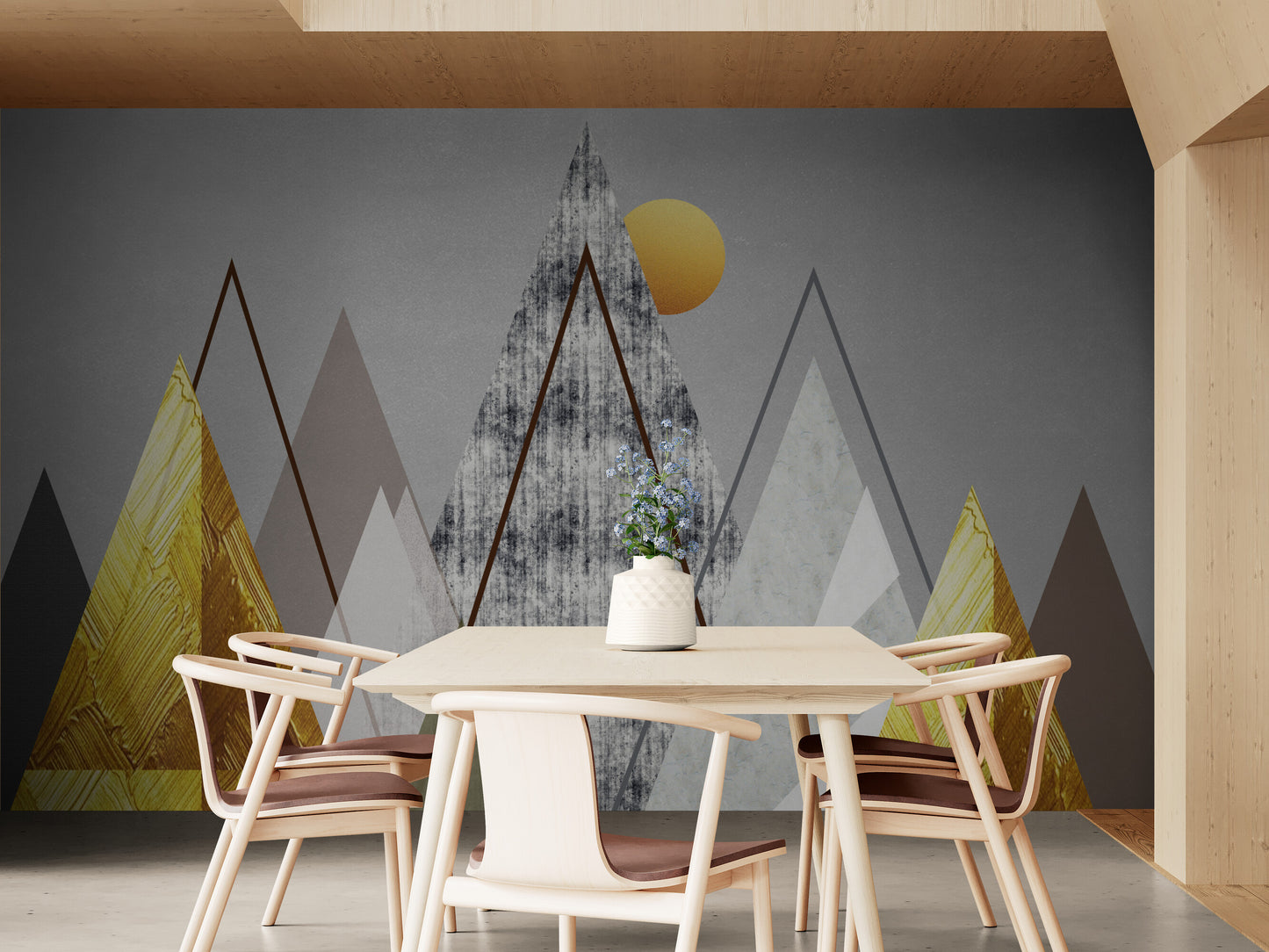 Abstract mountains wall mural, peel and stick wallpaper for kids room, accentual self adhesive wallpaper, grey and gold wall mural