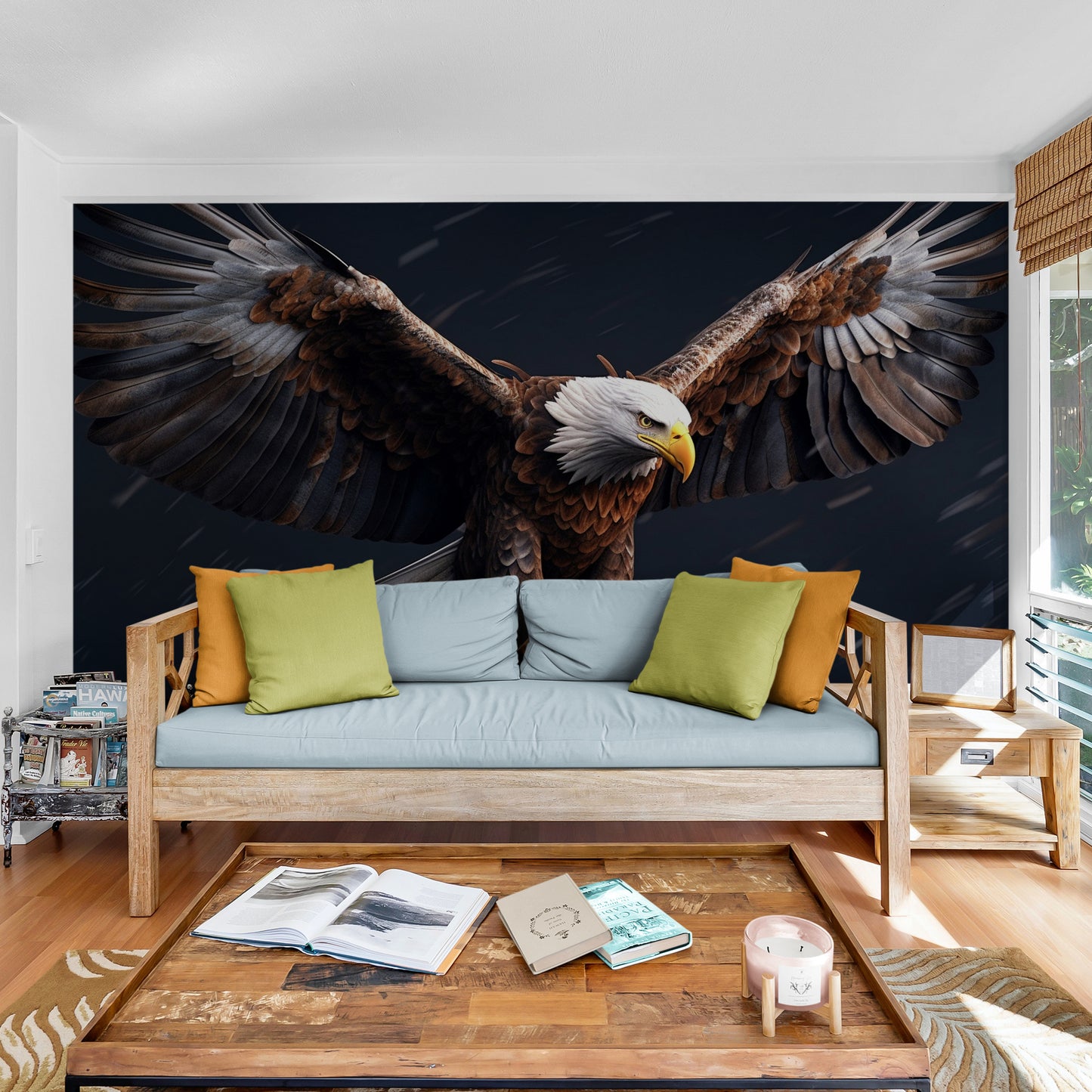 Eagle wallpaper mural, large peel and stick mural with bird, dark self adhesive wall mural, extra large wallpaper, removable wallpaper, accent bedroom wall mural