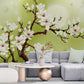 Magnolia blossom wall mural, self adhesive floral wallpaper, blooming tree wallpaper, peel and stick green and white wall mural, botanical wallpaper, temporary wall mural, accent wallpaper for living room