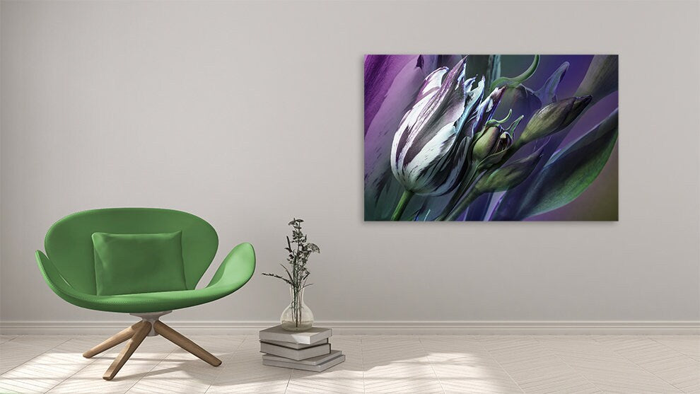 Tulip canvas painting Flowers wall art print Neon purple home wall decor farmhouse multi panel wall decoration