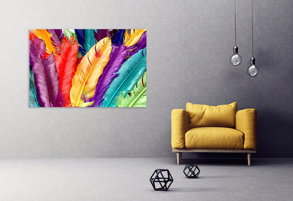 Eclectic wall art, Modern wall art paintings on canvas, feather print feathers wall art home wall decor canvas painting very large paintings