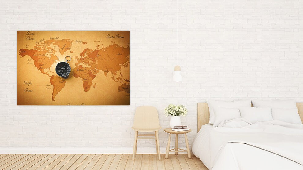 World map wall art paintings on canvas, home wall decor, canvas painting, housewarming and wedding gift