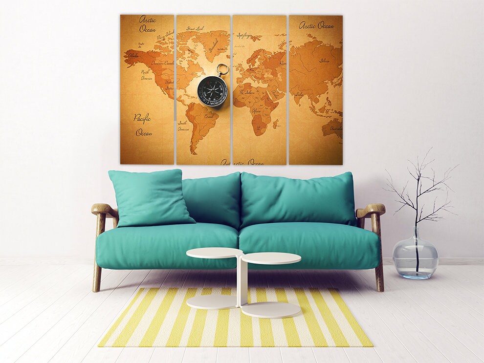 World map wall art paintings on canvas, home wall decor, canvas painting, housewarming and wedding gift