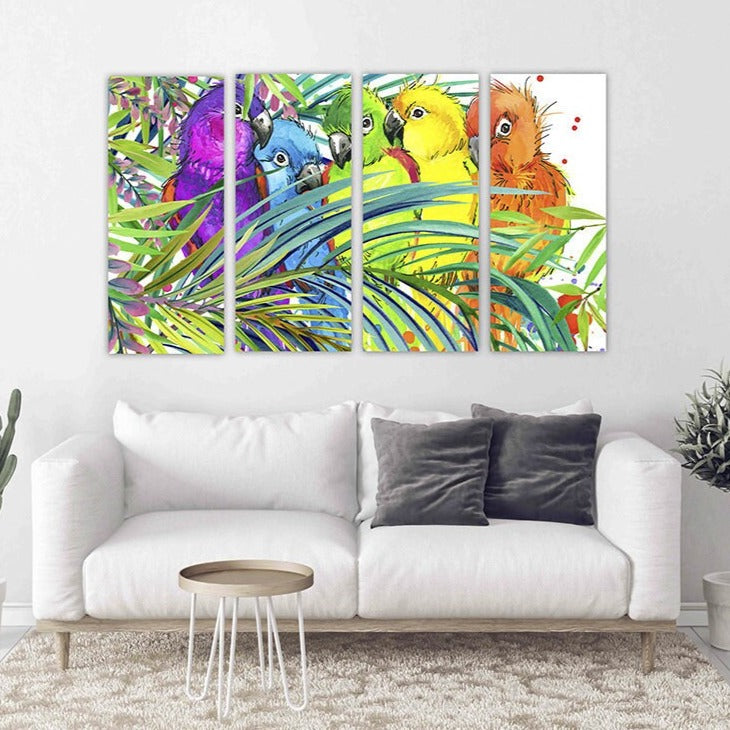 Bird wall art, Parrot wall art paintings on canvas, tropical wall art, home wall decor canvas painting bright wall art extra large wall art