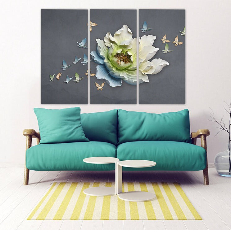 Flowers wall art paintings on canvas, Wall art boho flowers, canvas painting, huge wall art, farmhouse wall decor, multi panel wall art