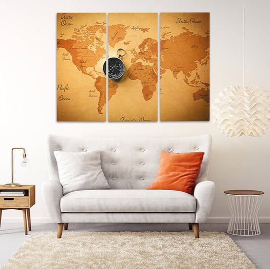 World map wall art paintings on canvas, home wall decor, canvas painting, housewarming and wedding gift