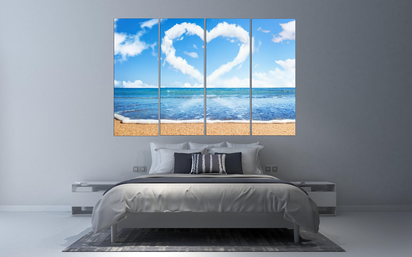 Heart wall decor, Love wall art paintings on canvas, valentines day gift, seascape painting, blue sky wall art, love picture