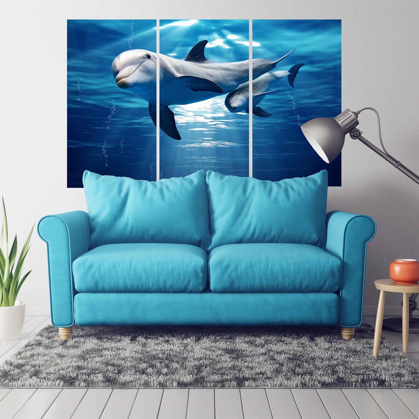 Dolphin wood wall artwall decor canvas painting bright wall art extra large wall art Dolphin canvas art Marine wall art  fish wall art