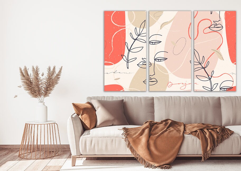 Minimal line art, Face line art, home wall decor, canvas painting, living room art, huge wall art, 5 panel canvas, kitchen decor wall