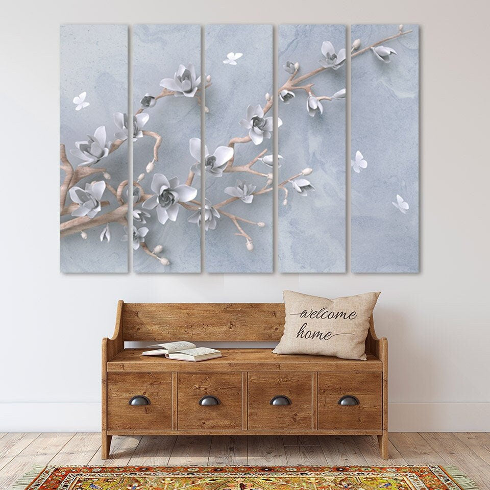 Sakura wall art deco, flower wall art, boho wall art, asian wall art, extra large wall art, floral canvas wall art, boho room decor