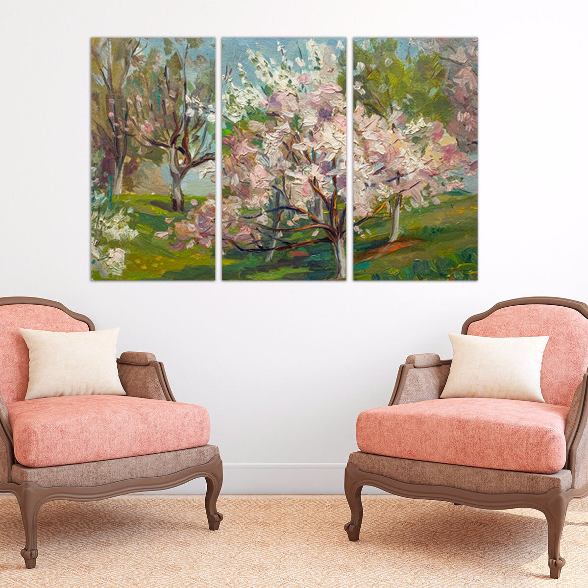 Cherry tree Oil canvas painting spring prints Flower Nature Landscape wall art Bedroom Living Farmhouse room wall decor