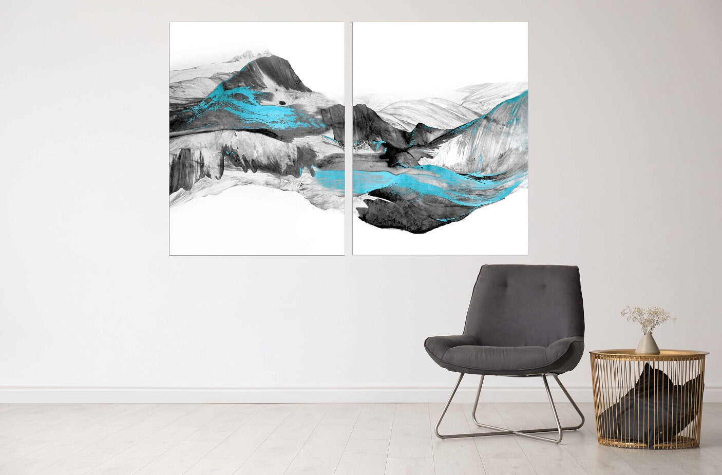 Modern abstract wall art framed canvas painting Blue ridge Mountain line art wall print Home wall decor housewarming and wedding gift