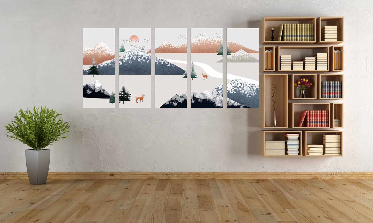 Framed wall art mountains Golden deer Rocks and mountains Smoky mountains wall art 3 panel canvas Home wall decor