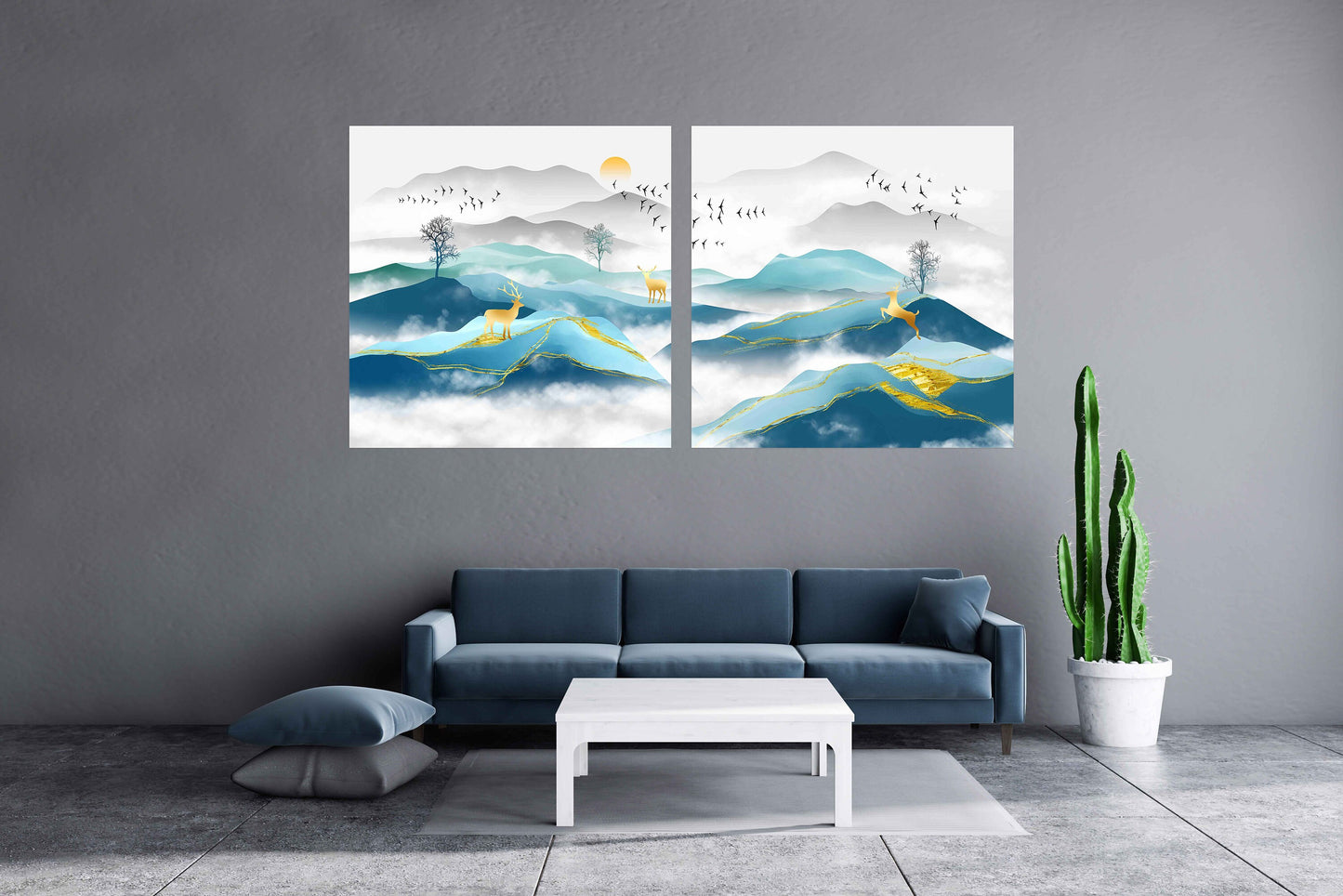 Golden deer Blue ridge mountains wall art Smoky mountains wall art 3 panel canvas Outdoors mountains Canvas painting Home wall decor