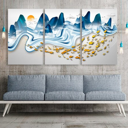 Goldfish print Gapanese wall art Mountain wall decal Blue ridge mountains line art wall print Modern abstract canvas painting