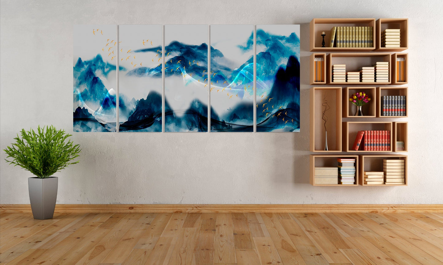 Blue ridge mountains Modern abstract art Multi panel canvas room wall decor Abstract wall art Extra large wall art Home wall decor