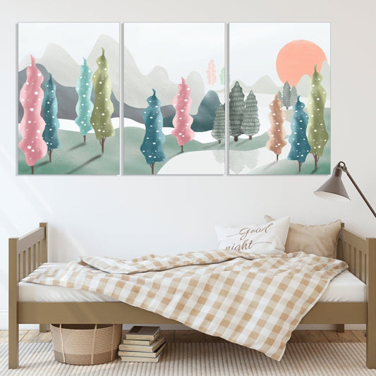 Forest green Canvas painting Home wall decor 3 piece frame canvas White birch forest wall art Multi panel canvas Wake forest