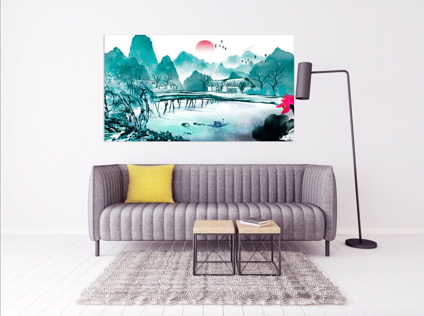 Life is better at the lake Sakura blossoms Outdoors mountains wall art Home wall decor Rocks and mountains 3 piece frame canvas Lake life