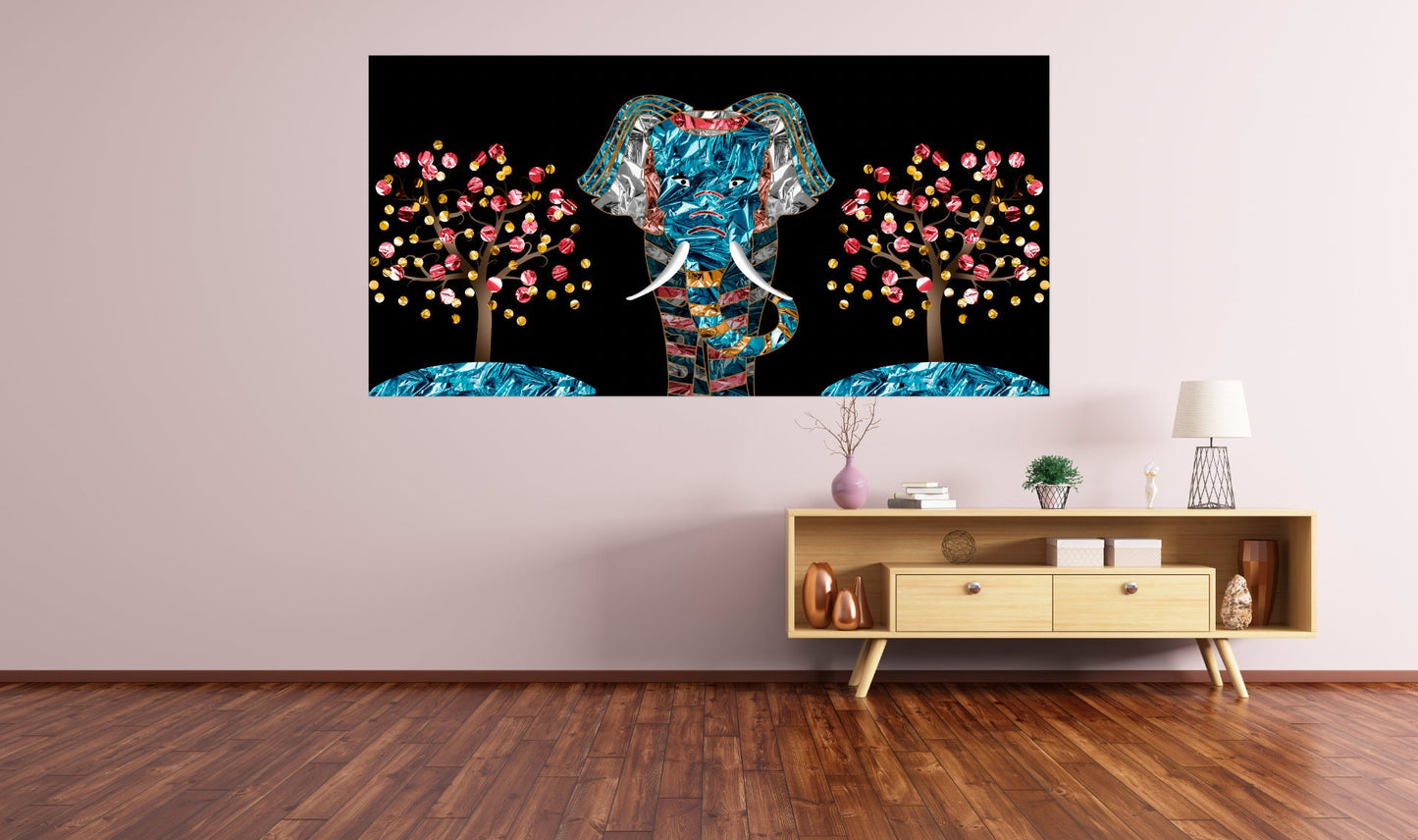 Jade elephant Elephant painting Indian painting Indian art Canvas painting Large panel wall art Picture frames Home wall decor