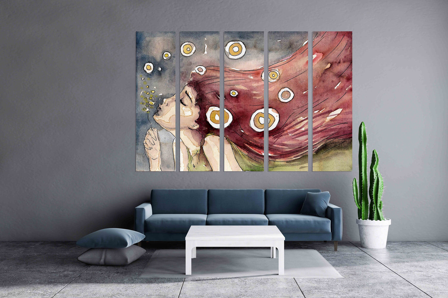 Home wall decor Multi panel extra large canvas art painting Wonder woman Dandelions dance Little girl painting Girl painting on canvas