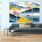 Mountain Lake decor Home wall decor Canvas painting Rocks and mountains Thin blue line Boat wood Sakura blossoms Felt boat