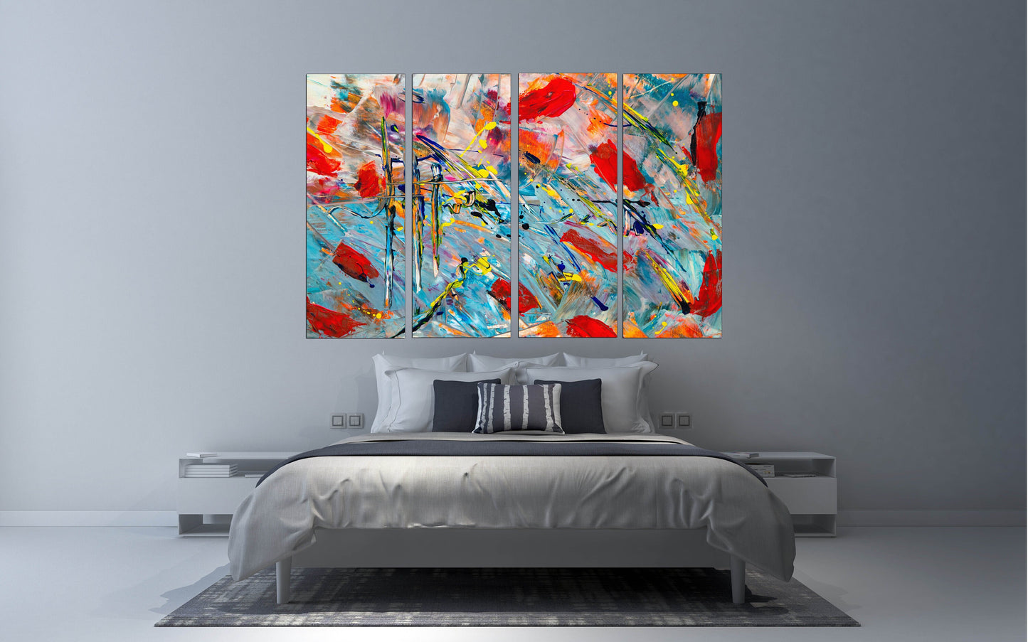 Pour painting Bright wall art Large abstract art Multi panel canvas wall art sets for bedroom Trendy room decor Abstract print