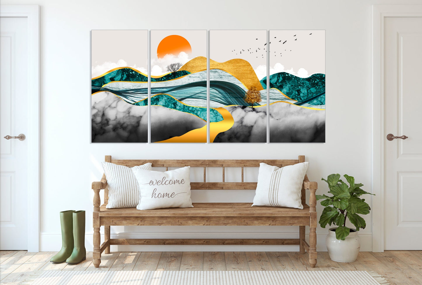 Gold mountains wall art Abstract framed canvas painting Wall pictures mountains Nature wall art Bedroom wall decor Mountain art print