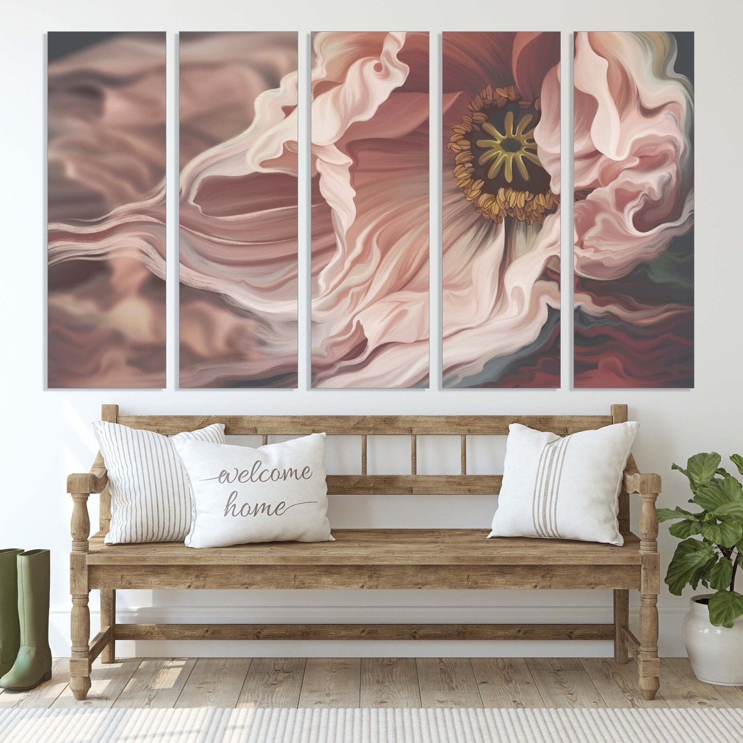 Wall art boho Flowers canvas paintings pastel wall art wall decor boho Multi panel wall art botanical paintings Abstract floral art pink