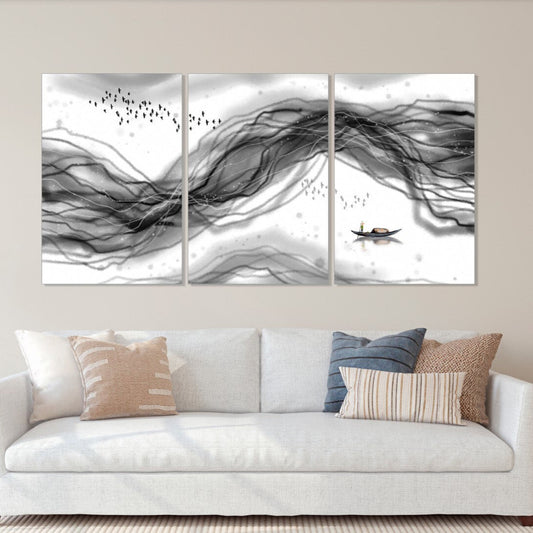 Modern abstract art Black and white art Multi panel canvas room wall decor Abstract wall art Abstract painting Extra large wall art