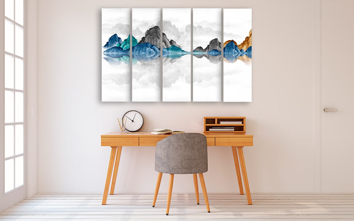 Blue ridge, great smoky mountains wall art Blue wave large abstract painting canvas print Bathroom wall decor