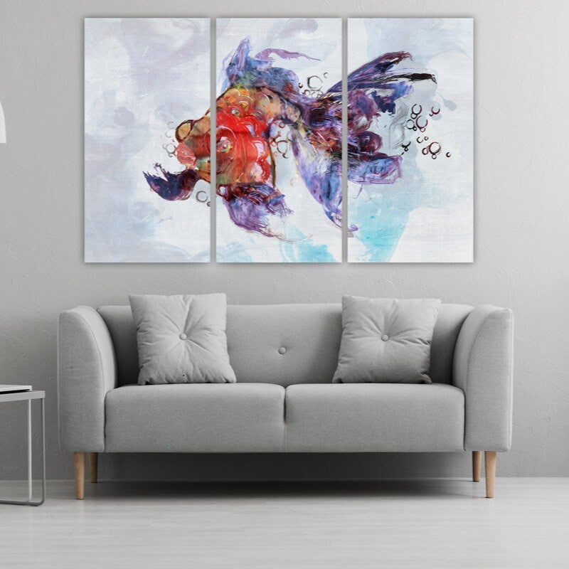 Fish wall art Over bed wall decor canvas painting Marine wall art  fish wall art Nautical wall art extra large wall art