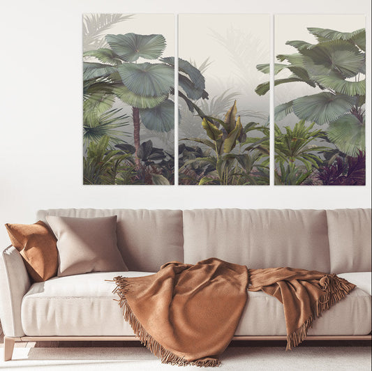 Tropical leaves wall art canvas painting, tropical wall decor, tropical poster, floral canvas wall art, extra large wall art