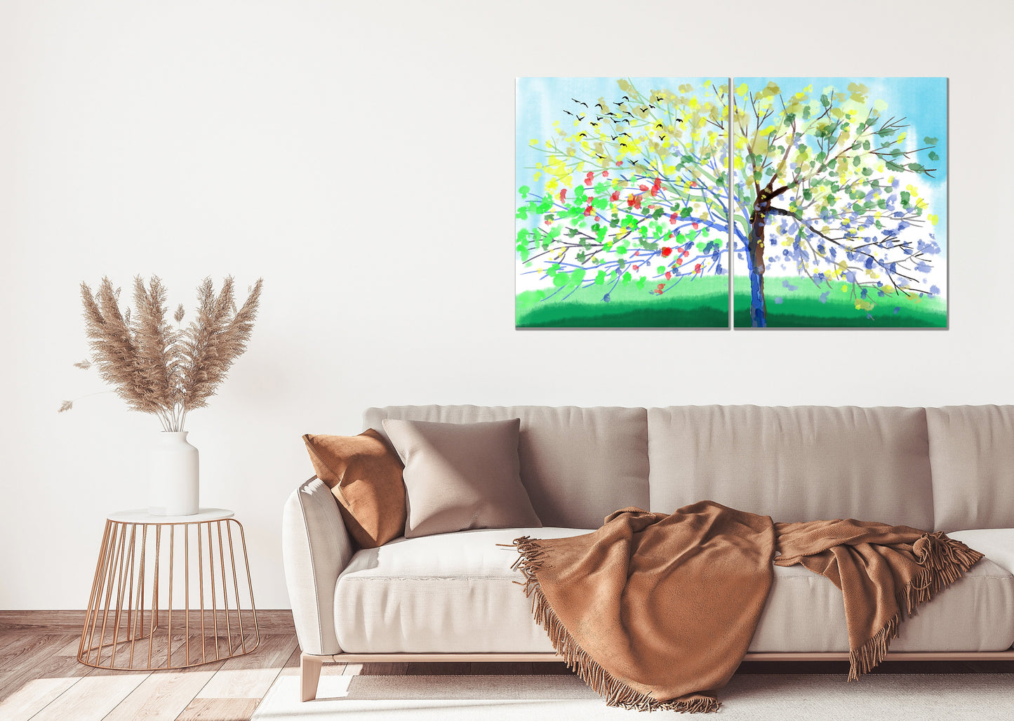 4 seasons tree wall art Four season tree Large canvas art canvas painting Multi panel wall art Extra large wall art