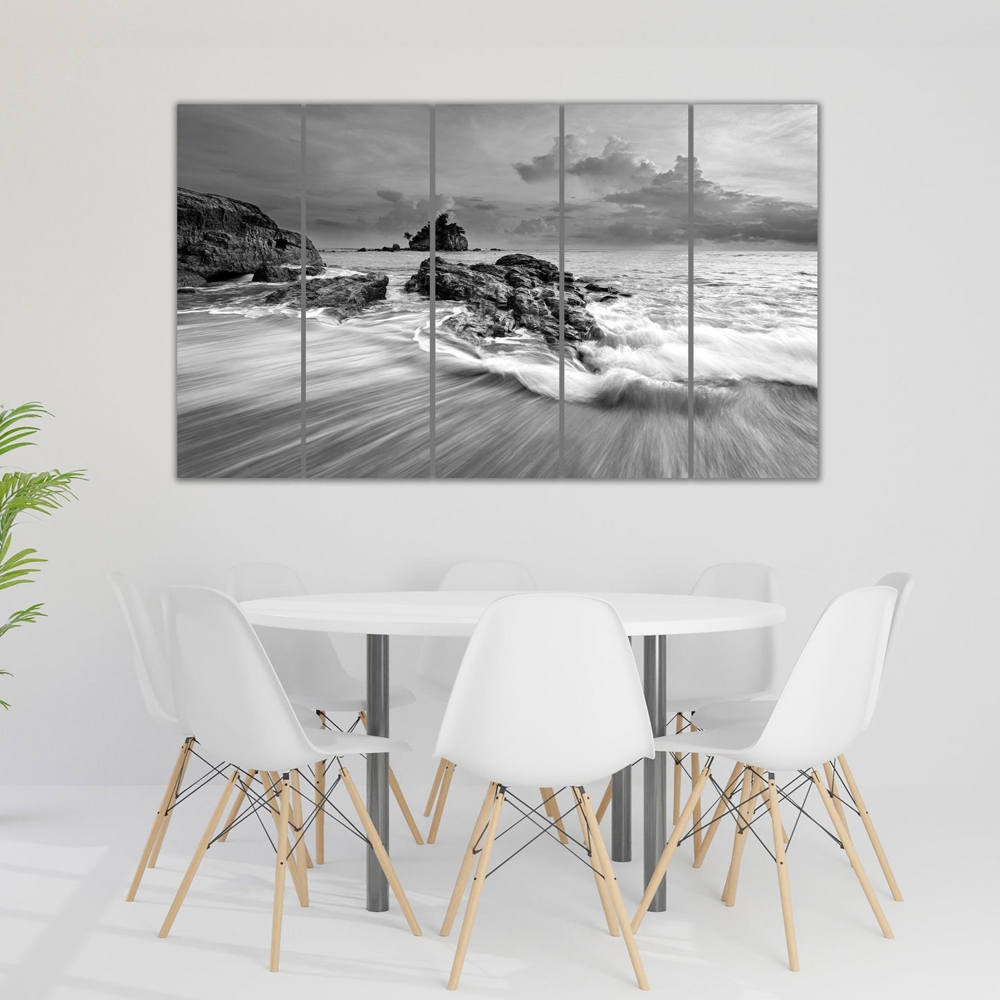 Seascape painting, large black and white canvas wall art, sea shore prints beach wall decor canvas painting