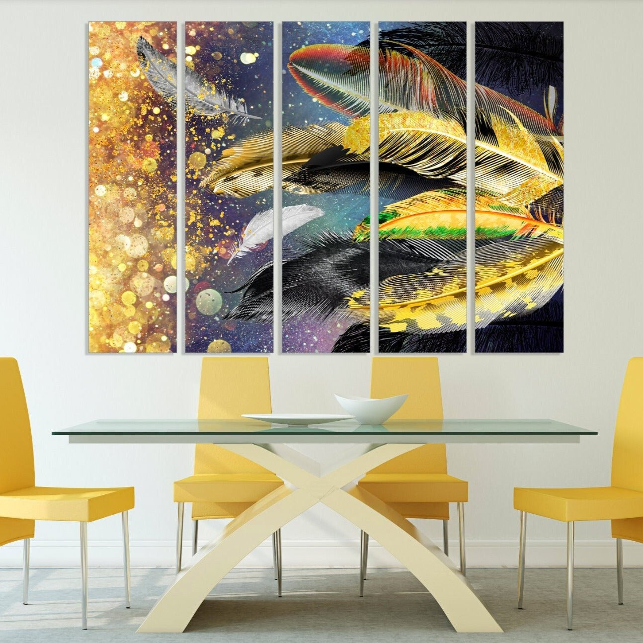 Boho feather wall art, trendy abstract print canvas paintings, extra large modern wall art, bathroom wall decor