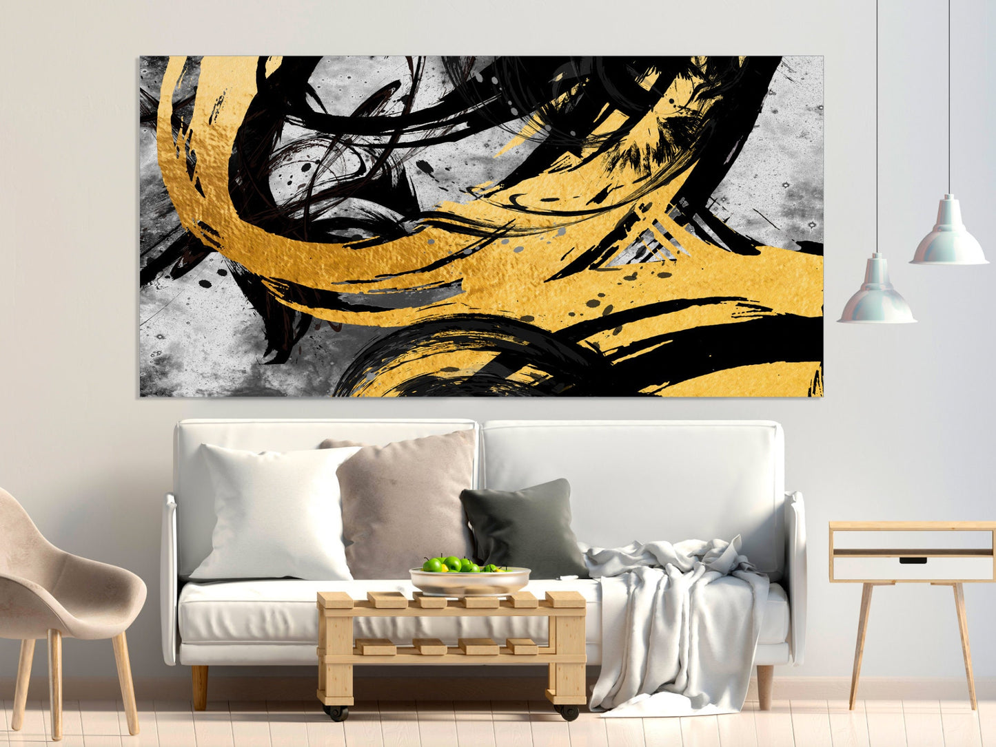 Oversized yellow and black wall art, abstract wall art, , blue and gold wall art, abstract painting extra large canvas wall art