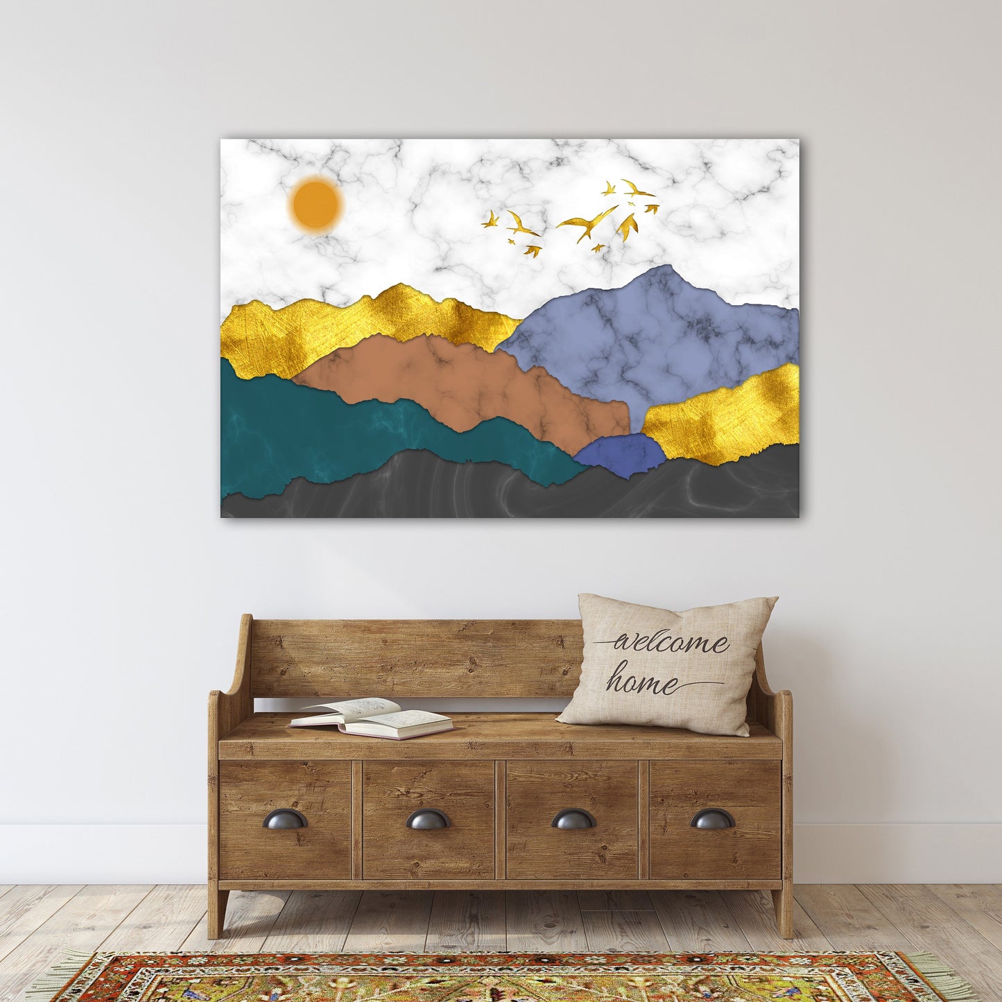 Abstract blue ridge mountains wall art canvas paintings, nature wall art Japanese art canvas, mountains wall art smoky mountains gift