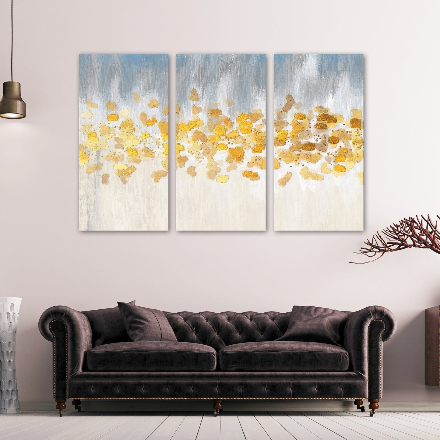 Multi panel abstract canvas, blue and yellow modern abstract painting, extra large canvas wall art