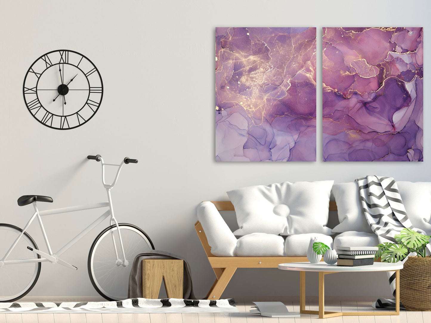 Abstract canvas wall art, purple and gold marble wall decor canvas, abstract paintings, multi panel wall art, marble canvas