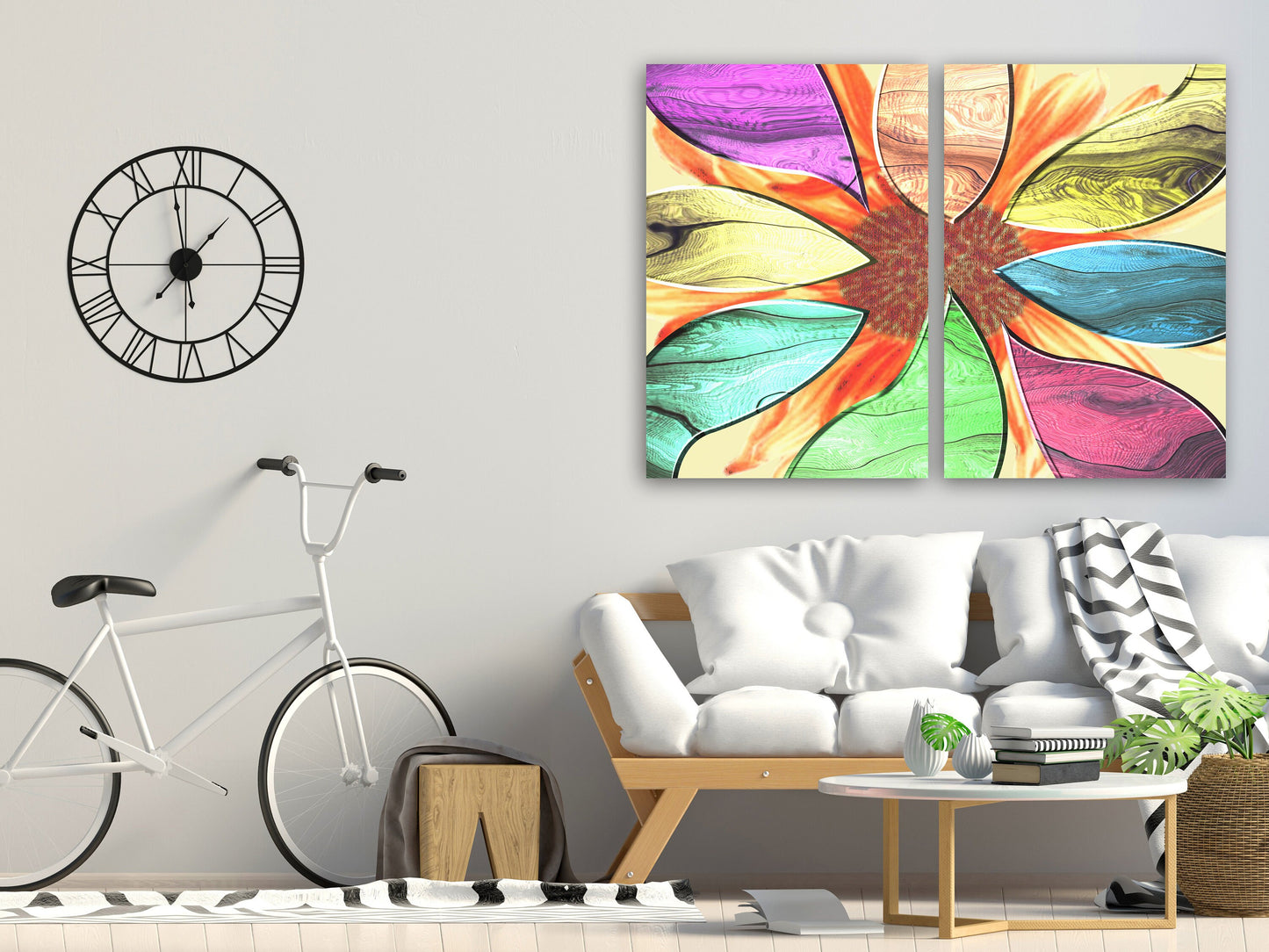 Modern abstract wall art, horizontal canvas print, huge painting, wall hanging decor, multi panel wall art