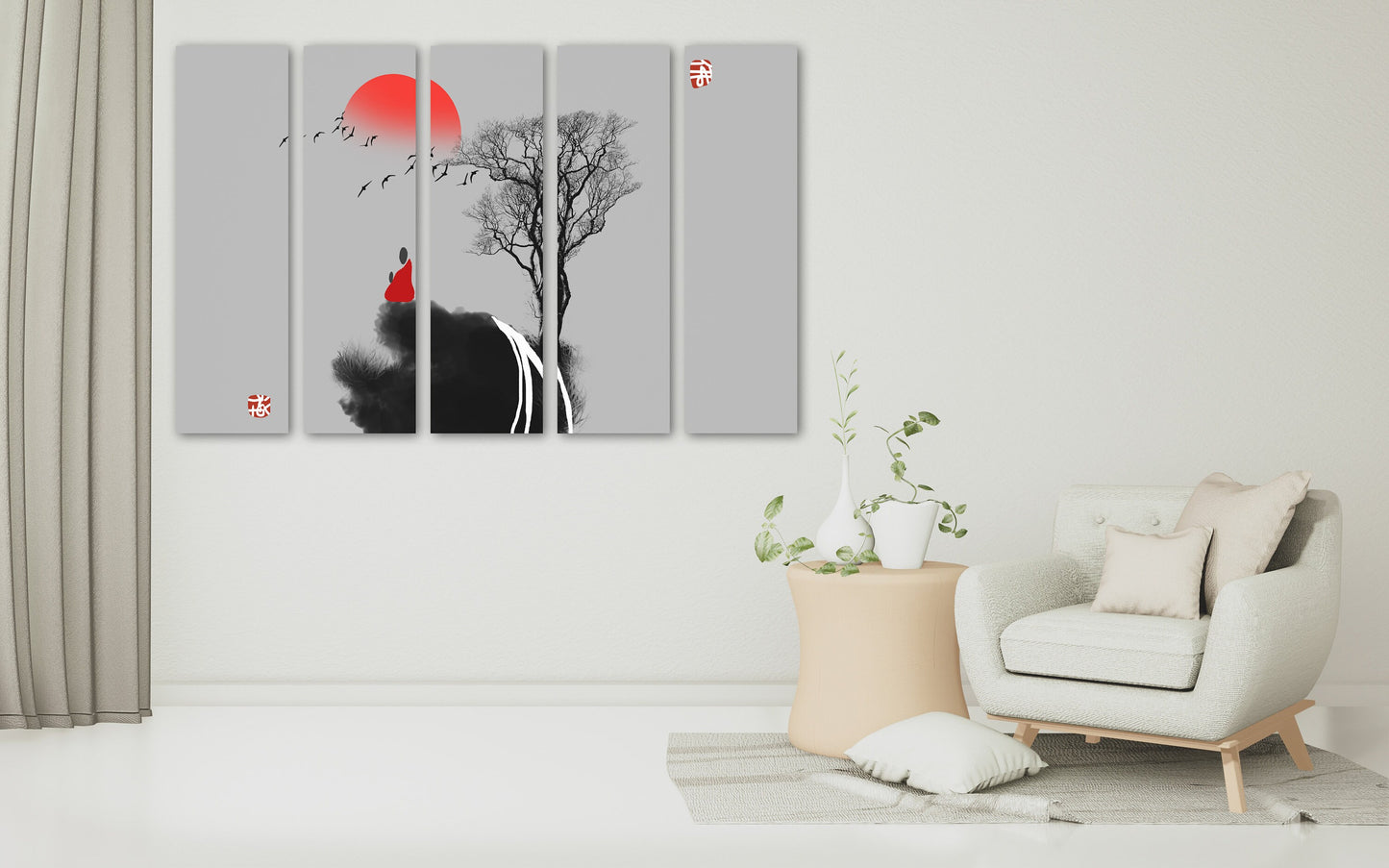 Japanese wall art, calm horizontal art, large abstract painting, minimalist painting on canvas, asian wall art