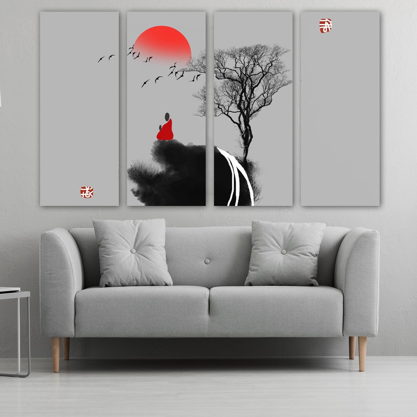 Japanese wall art, calm horizontal art, large abstract painting, minimalist painting on canvas, asian wall art