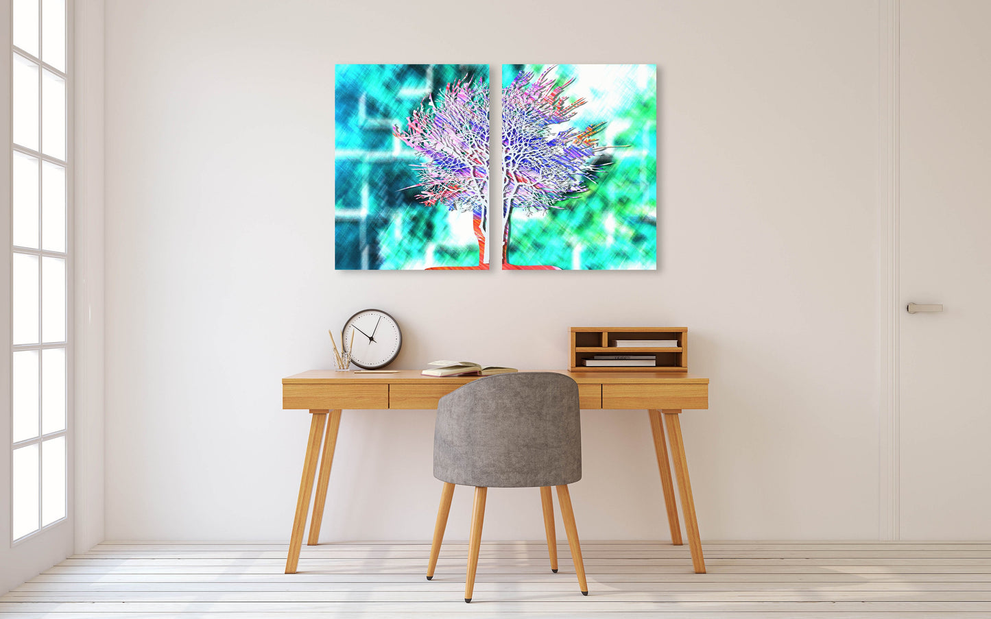 Tree canvas wall art, modern abstract wall art, horizontal canvas print, huge painting, multi panel wall art