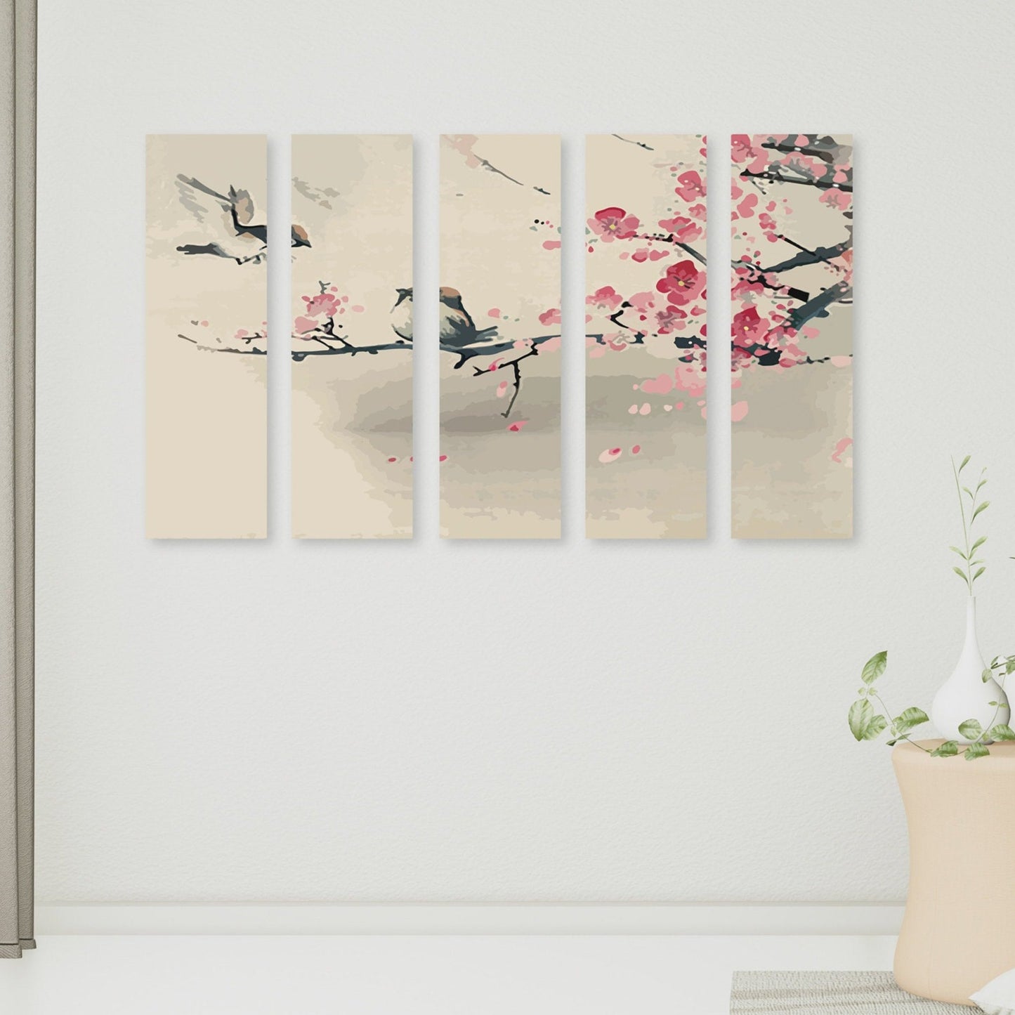 Sakura bonsai tree wall art, sakura blossoms canvas painting, floral asian wall decor japanese wall art bird prints wall art gift home decor