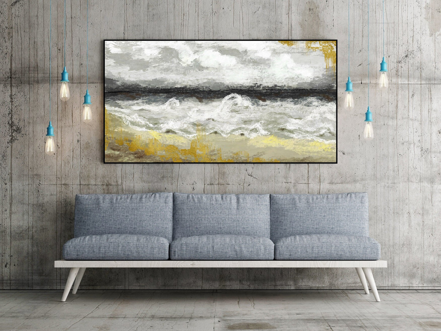 Abstract canvas wall art, extra large floating frame canvas print, waves hanging wall artwork, printable marine wall art, bedroom artwork