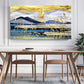 Extra large nature wall art, blue gold floater frame canvas print, printable landscape artwork, mountain hanging wall decor, marine wall art