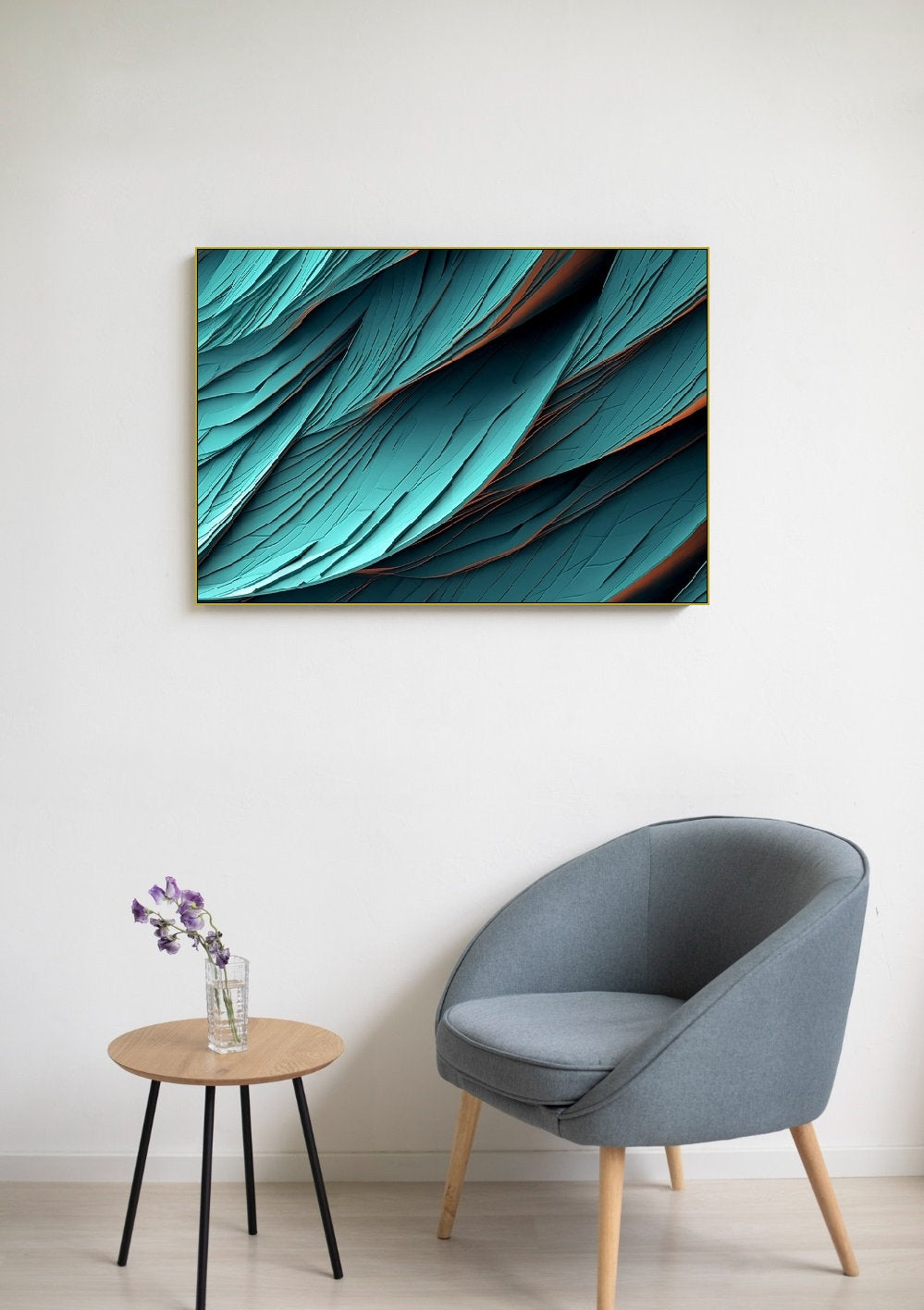 Large abstract canvas print, impression 3d wall art, blue floater frame artwork, conceptual hanging wall decor, framed living room wall art