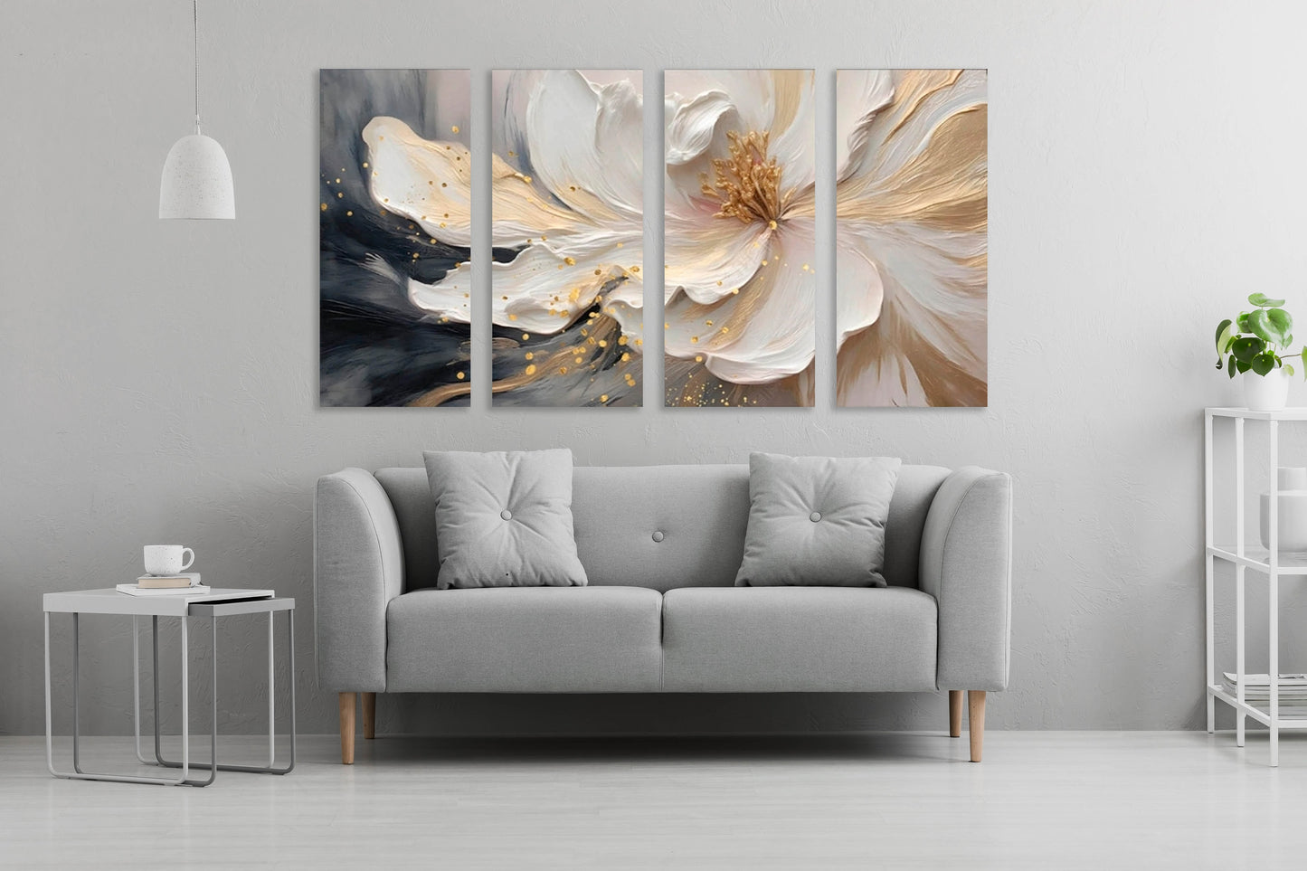 Floral canvas print, large three panel wall art, big flower artwork, 3D multi piece wall art, bedroom wall art, botanical artwork for gift