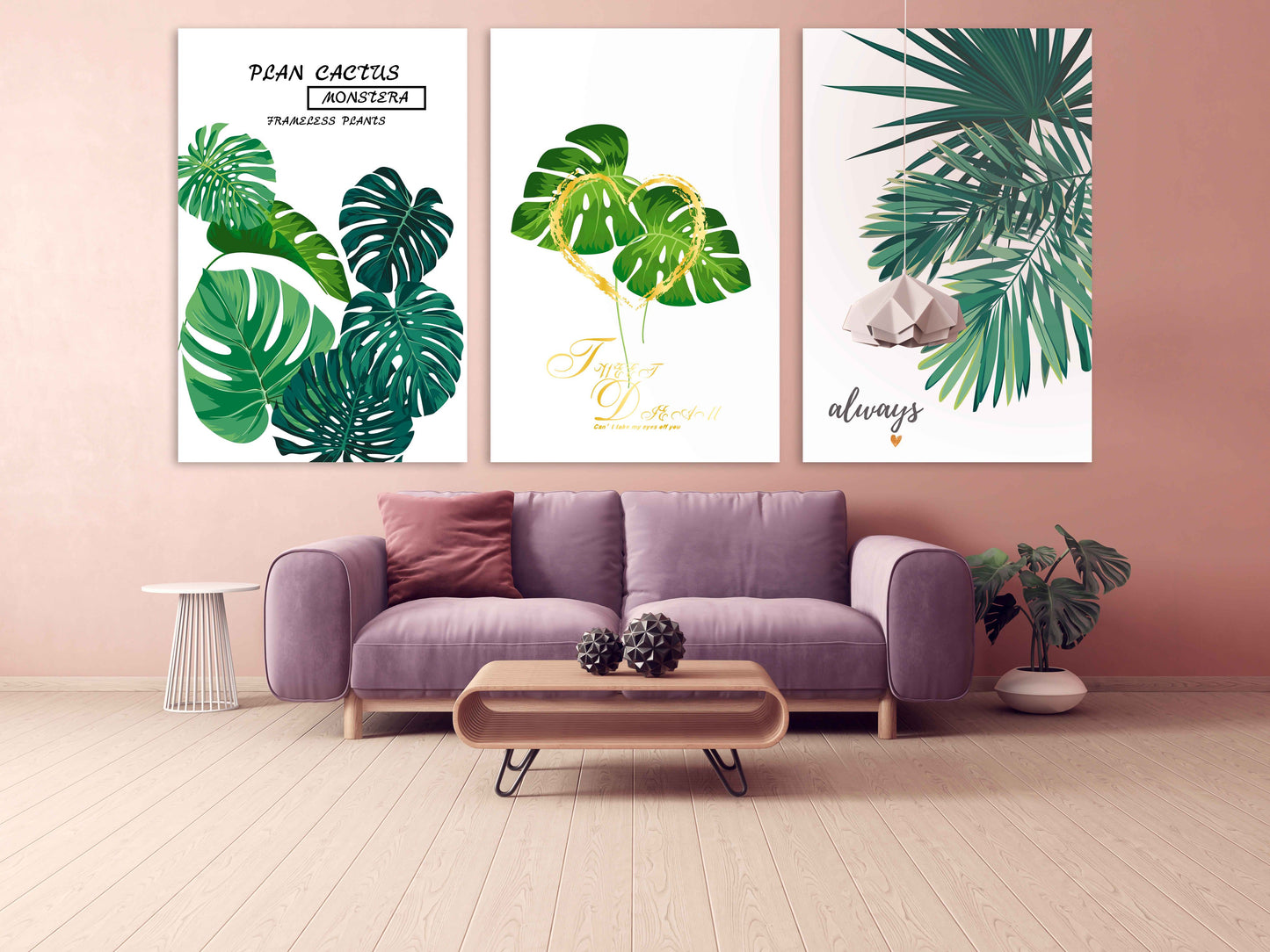 Tropical wall art paintings on canvas, home wall decor, printable wall art set of 3, monstera art custom canvas, botanical wall art