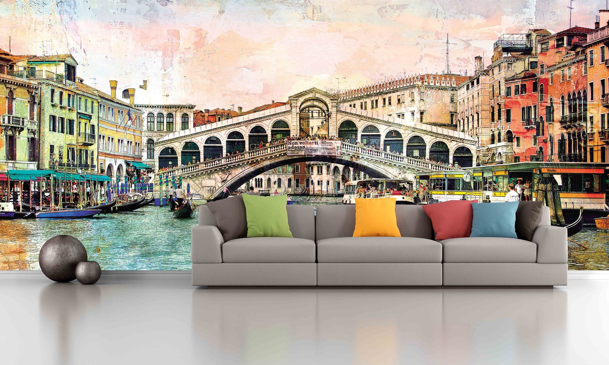 Vintage city mid modern retro century Venice vintage poster prints city wall mural peel and stick removable self adhesive wall covering